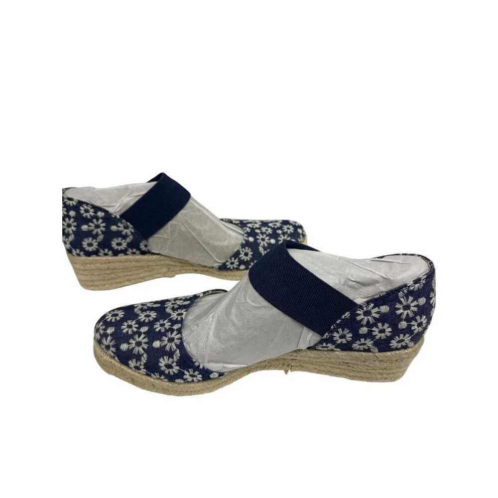 LifeStride Kaylee Women's Shoes Espadrille Blue White Daisy Floral Wedge 9.5